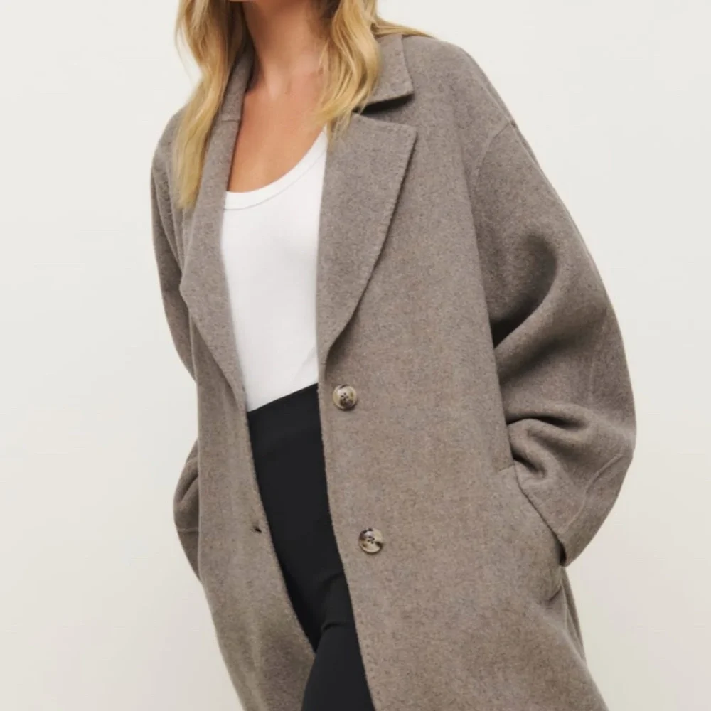 NEW Reformation Wyatt Wool Double Faced Coat - Stone Beige - Picture 12 of 13